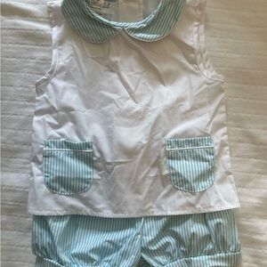 Baby Girls White & Light Blue Striped Set